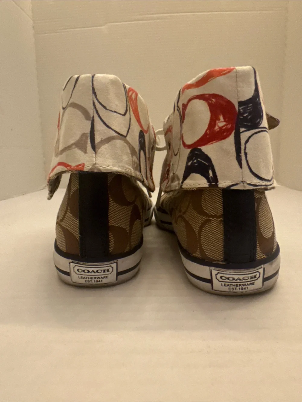Coach Bonney Sneakers Signature C Women Size 7B Fold Over High Tops Tennis Shoes
